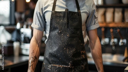 Barista s Apron Adorned with Coffee Stains a Symbol of Dedicated Craft photo