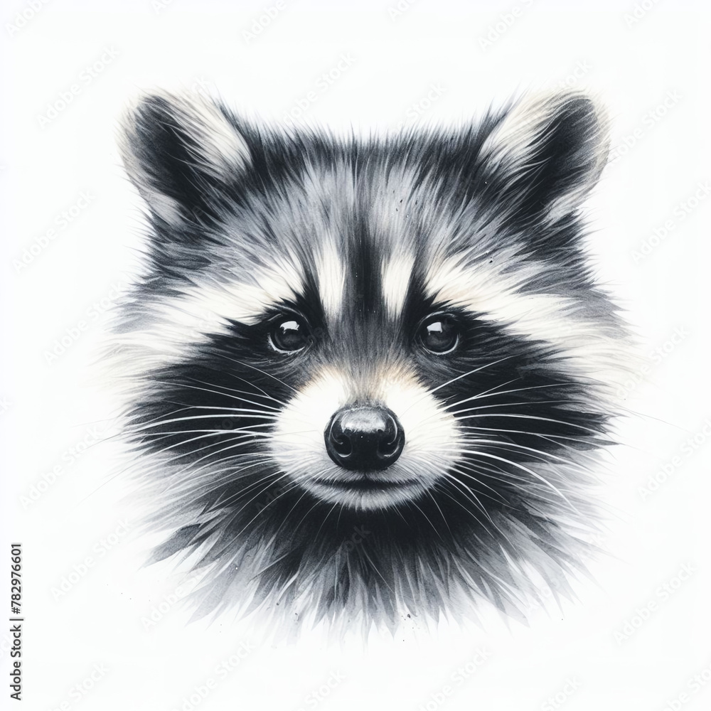 Obraz premium 흰배경의 라쿤 얼굴 (a raccoon face against a white background)
