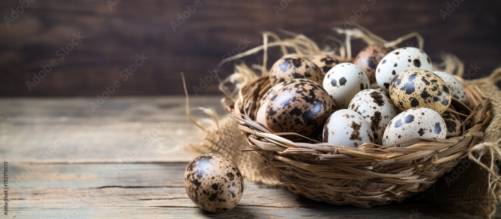 Fototapeta premium Nest eggs on wooden table
