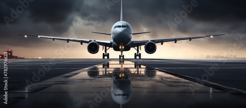 Airplane lands on runway at...