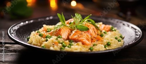 Salmon and peas on a plate