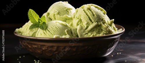 Mint-infused ice cream in bowl