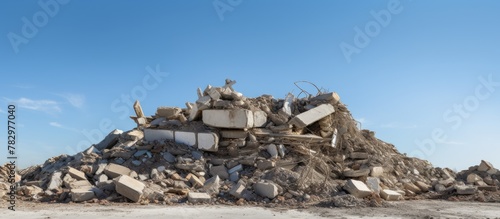 Demolished building rubble ...
