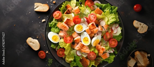 Plate of eggs, tomatoes, an...