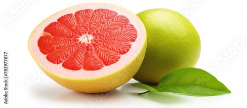 Halved grapefruit and green...