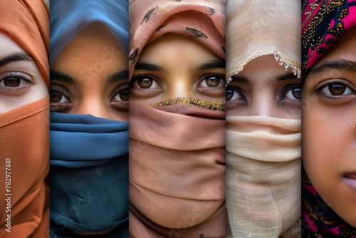 Islam Women from different ethnic, wearing hijab photo