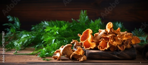 Mushrooms Cluster on Wooden...