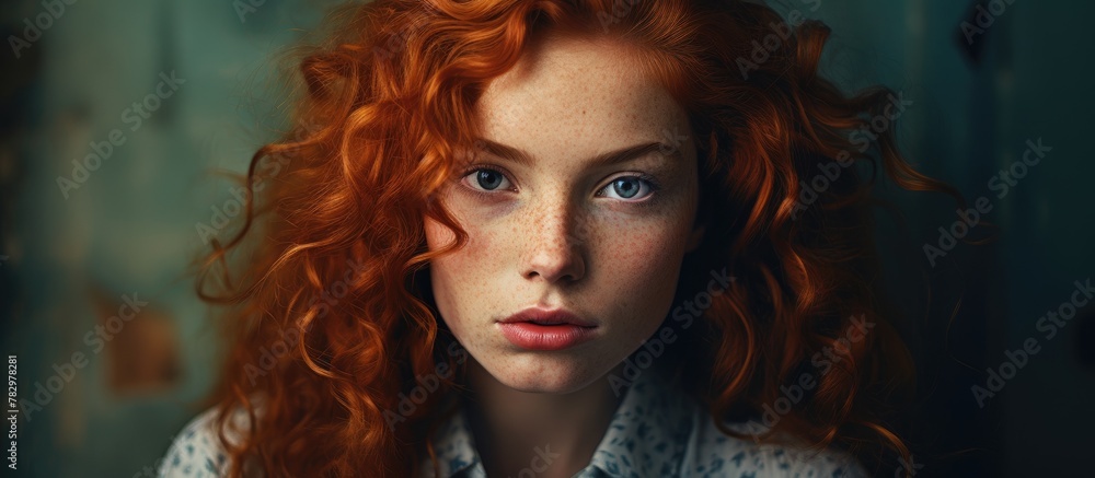 Portrait of a woman with fiery red hair and adorable freckles Portrait of a woman with fiery red hair and adorable freckles