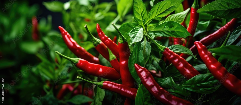 Close-up of vibrant red chili peppers on plant Close-up of vibrant red chili peppers on plant