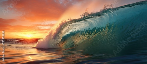 Wave crashing in ocean dusk