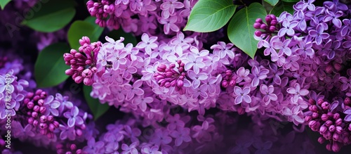 Blooming lilac flowers amon...
