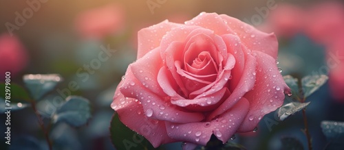 Pink rose with dew drops