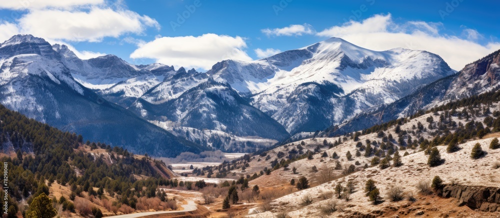 Snowy Mountains and Road View