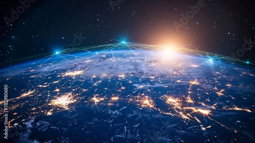 Visualize the intricate web of connections in the LAN (Local Area Network) world, where devices are linked across geographical boundaries. Show a digital map representing nodes in various locations in
