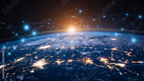 Visualize the intricate web of connections in the LAN (Local Area Network) world, where devices are linked across geographical boundaries. Show a digital map representing nodes in various locations in