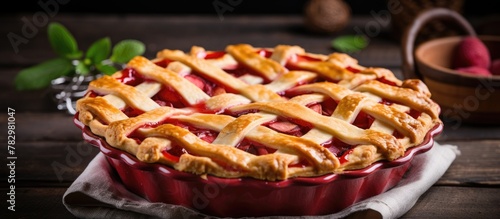 Rhubarb pie with lattice crust