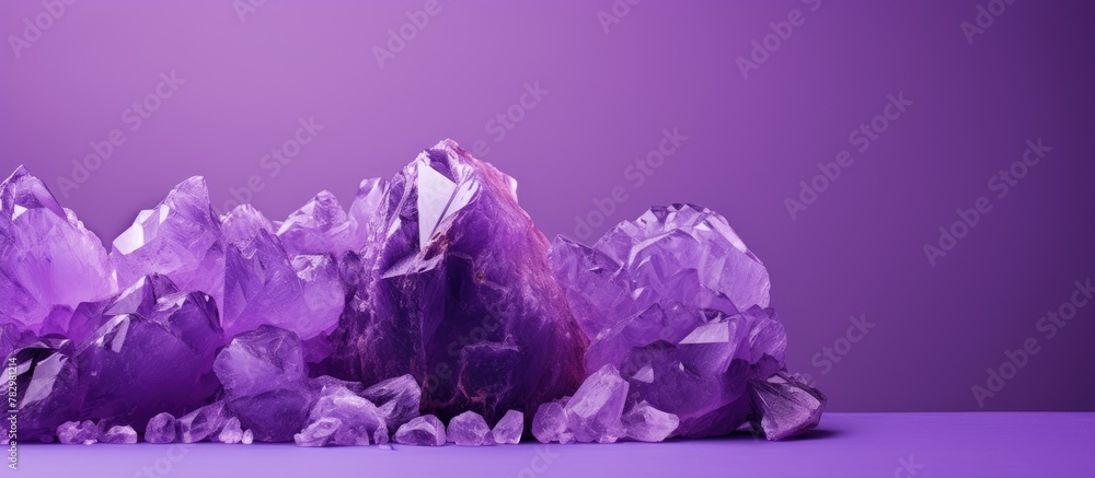 Purple crystal cluster on matching surface Purple crystal cluster on matching surface