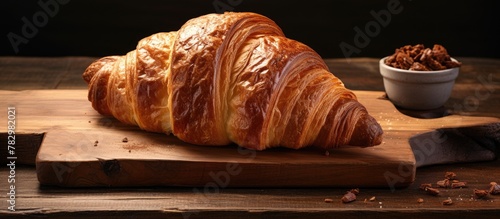 Croissant and nuts on cutti...