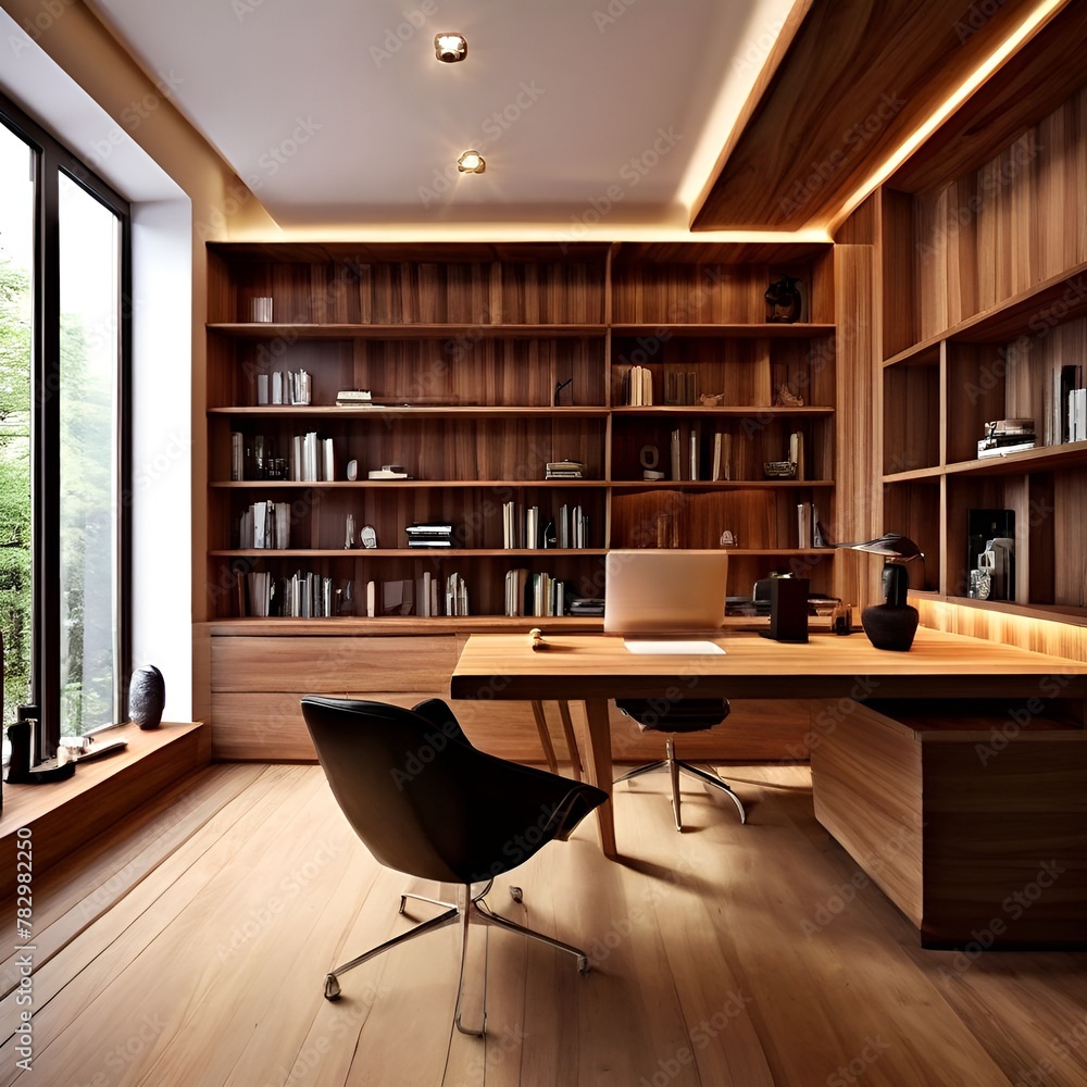 a modern hardwood study room. generative ai
