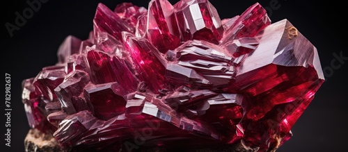 Pink crystals cluster on wo...