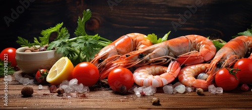 Shrimp and tomato mix on ch...