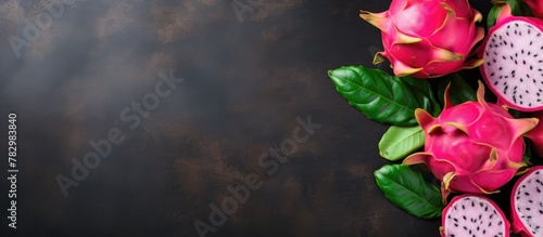 Ripe dragon fruit with mint...