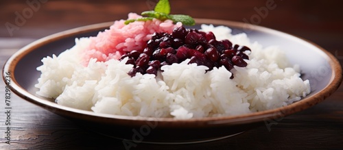 Bowl filled with rice and b...