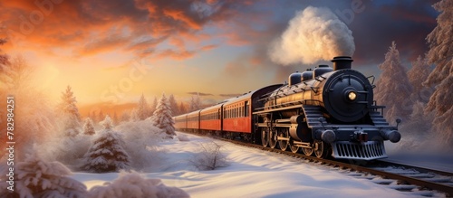 Steam locomotive on snowy t...