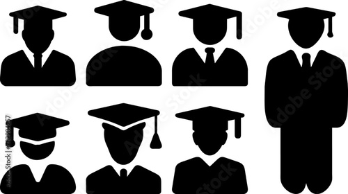 Graduated student full black silhouette icon set