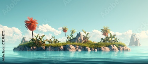 Palm-fringed island in vast...