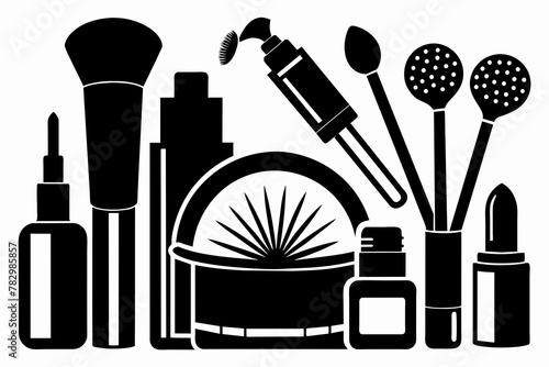 makeup tools silhouette vector illustration