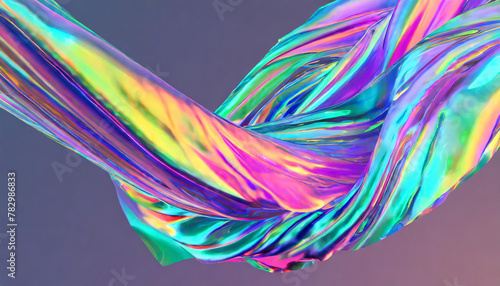 Futuristic colorful 3d render holographic or iridescent abstract flying cloth shape colorful background