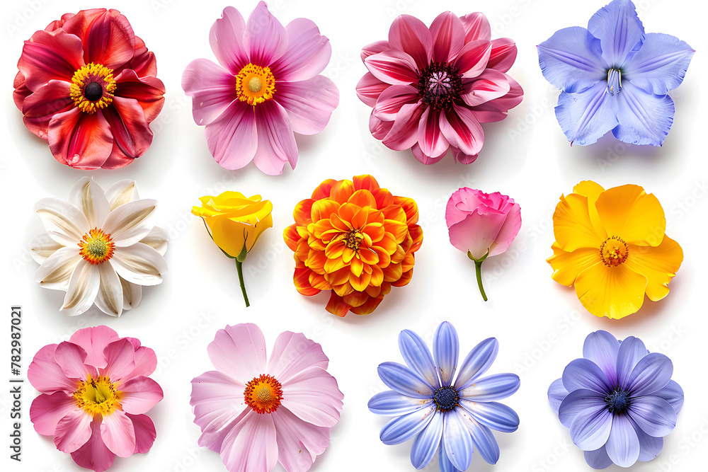Realistic flowers collection top view isolated on white background Realistic flowers collection top view isolated on white background