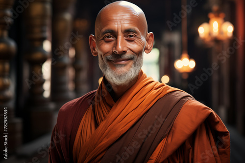 Smiling Buddhist monk. Buddhist religion. Taoism religion. Topics related to the Buddhist religion. Meditation, yoga. Confucianism. Monk's retreat. AI.