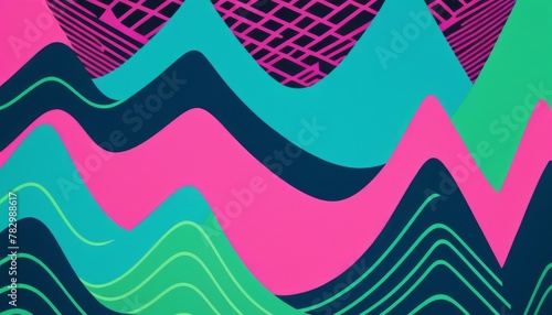 This image features a vibrant abstract design with dynamic wavy lines in contrasting pink, teal, and green colors, ideal for modern backgrounds