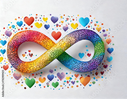 World autism awareness day background. Rainbow colored infinity symbol of autism disorder, adhd, neurodiversity, on white background
