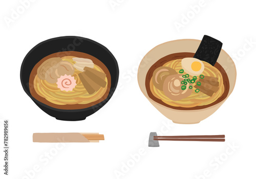 ラーメンの手描きイラストセット（カラー/輪郭線なし）