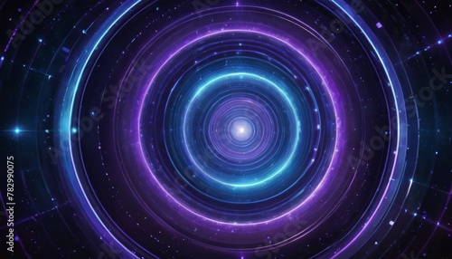 Vibrant purple and blue circular waves in a cosmic setting, representing an abstract concept of space travel