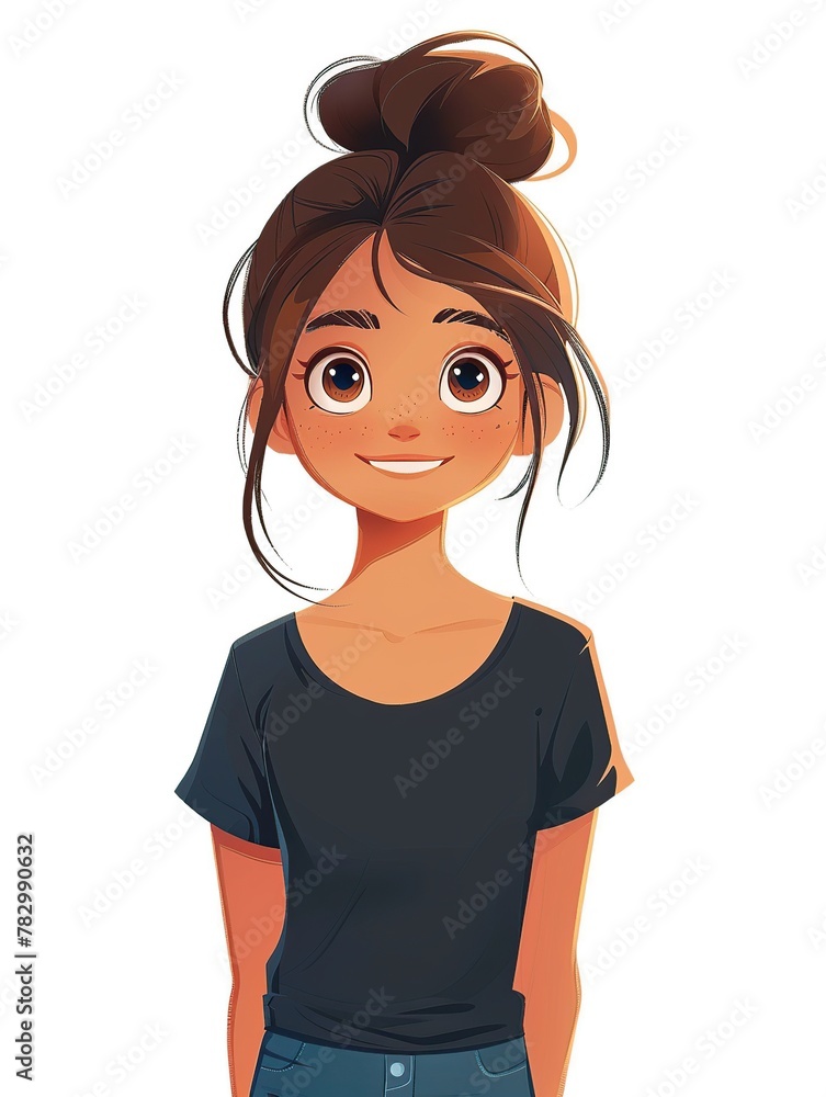 Animated Charm: Cartoon Girl with a Heartwarming Smile Animated Charm: Cartoon Girl with a Heartwarming Smile