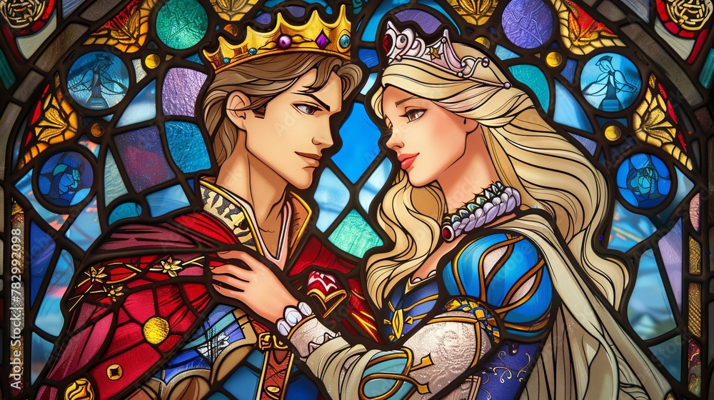 stained glass window prince and queen 