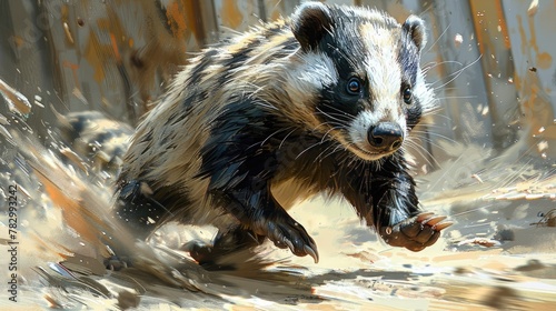 Badger in wildlife. Badger Running Across Open Field, Agile and Determined.
