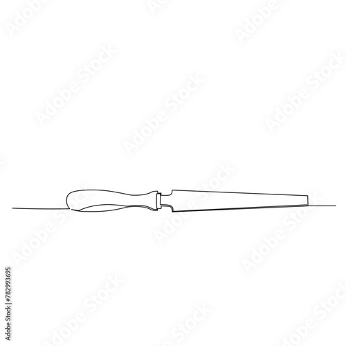 Simple drawing of a file. A tool that removes small amounts of material from a workpiece by wearing away some of it. Continuous line design of tools for Industrial concept vector.
