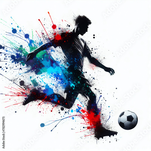 silhouette of football player with splash colorful paint	