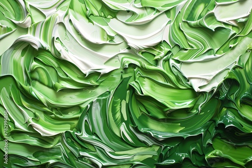 Close up of green and white painting with grass pattern photo