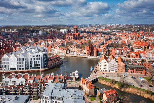 Aerial landscape of the Main Town of Gdansk by the Motlawa river, Poland. © Patryk Kosmider