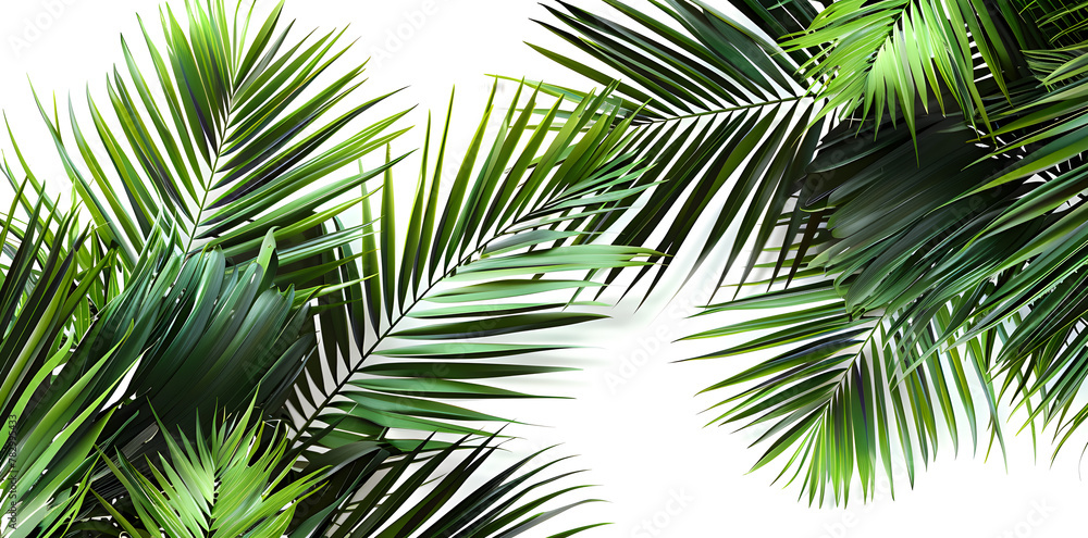 Frame with tropical palm  leaves and jungle plants isolated on white background