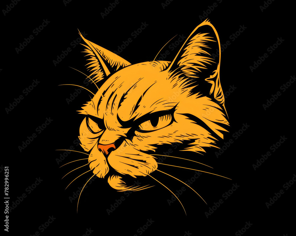 Smirking cat illustration with a sly side-eye glance on a dark background