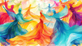 Vibrant watercolor vector of whirling dervishes in dynamic motion