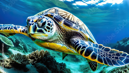 Sea Turtle in its Natural Habitat  Underwater World Exploration