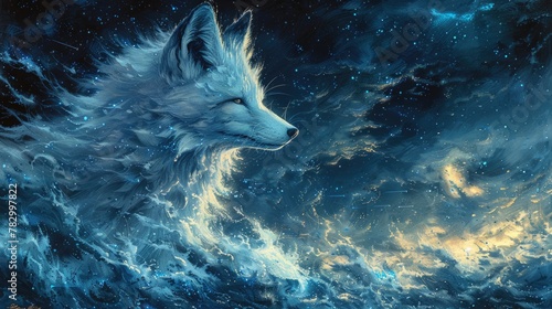 White-Tailed Fox Soaring Through Starlit Skies  Embarking on Celestial Journey.